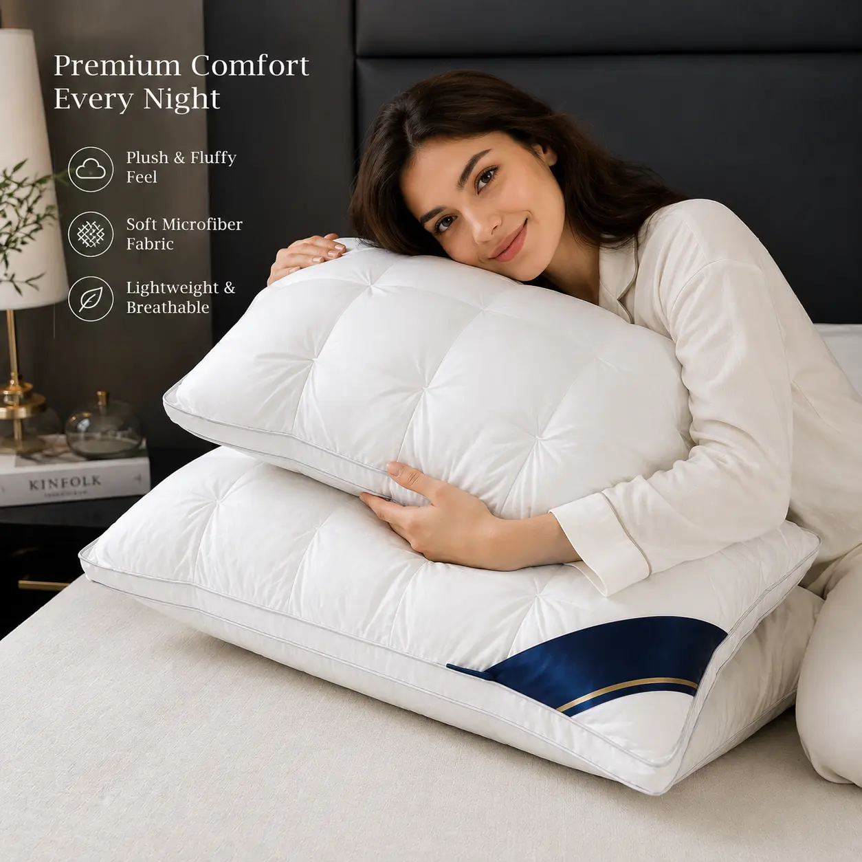 Luxury 5-Star Hotel Pillows 2-Pack, Plush Sleeping Pillows with Firm Neck Support