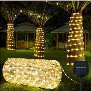 LED Solar Powered Flashing Color Lights, 8 Lighting Modes (12m 100 Leds), Outdoor Garden Decor, Patio Lighting, Holiday Party Wedding Christmas Tree Decoration, Solar Strip Lights