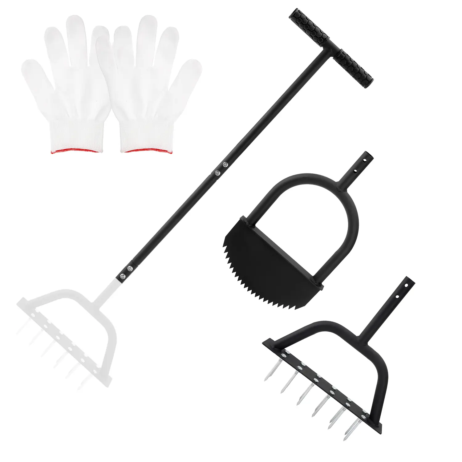 Manual 2-in-1 Metal Lawn Aerator Tool Kit - Half Moon Design, 12 Stainless Spikes, 2 Replacement Heads, for Compact Soil, Garden & Sidewalk Flower Beds