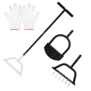 2-in-1 Lawn Aerator Spike Metal Manual, Half Moon Lawn Tool, with 12 Stainless Spikes, 2 Different Replacement Heads, for Compact Soil and Garden Sidewalk Flower Beds Gardening Set Puller