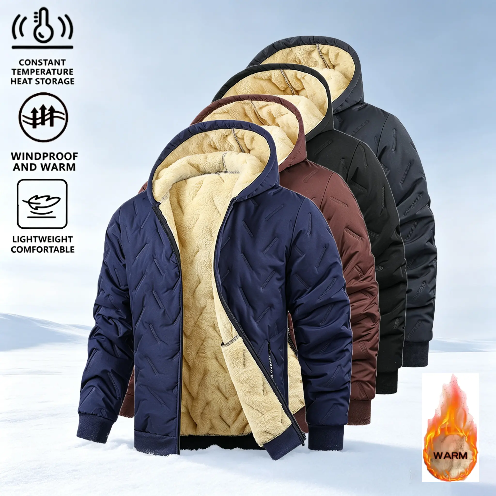 Men's Hooded Coat - 1-Pack Menswear, Long Sleeve, Thick Fabric, Windproof Thermal Lock, Lightweight Warm, Casual Winter Jacket with Multiple Color Options