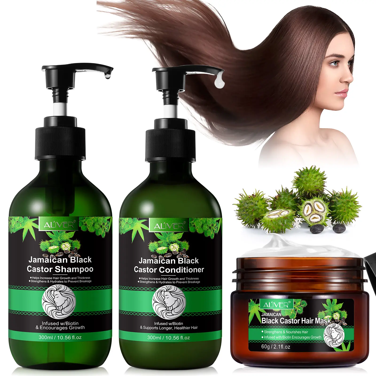 Aliver Castor Oil Shampoo Conditioner Hair Mask, Infused with Biotin for Deep Nourishing, Smooth and Shiny Hair for Men and Women