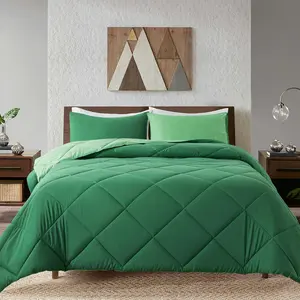 Lightweight King Comforter with 2 Pillow Sham - 3 - Quilted Down Alternative Comforter/Duvet Insert for - Olive Green/Grass Green - King Size