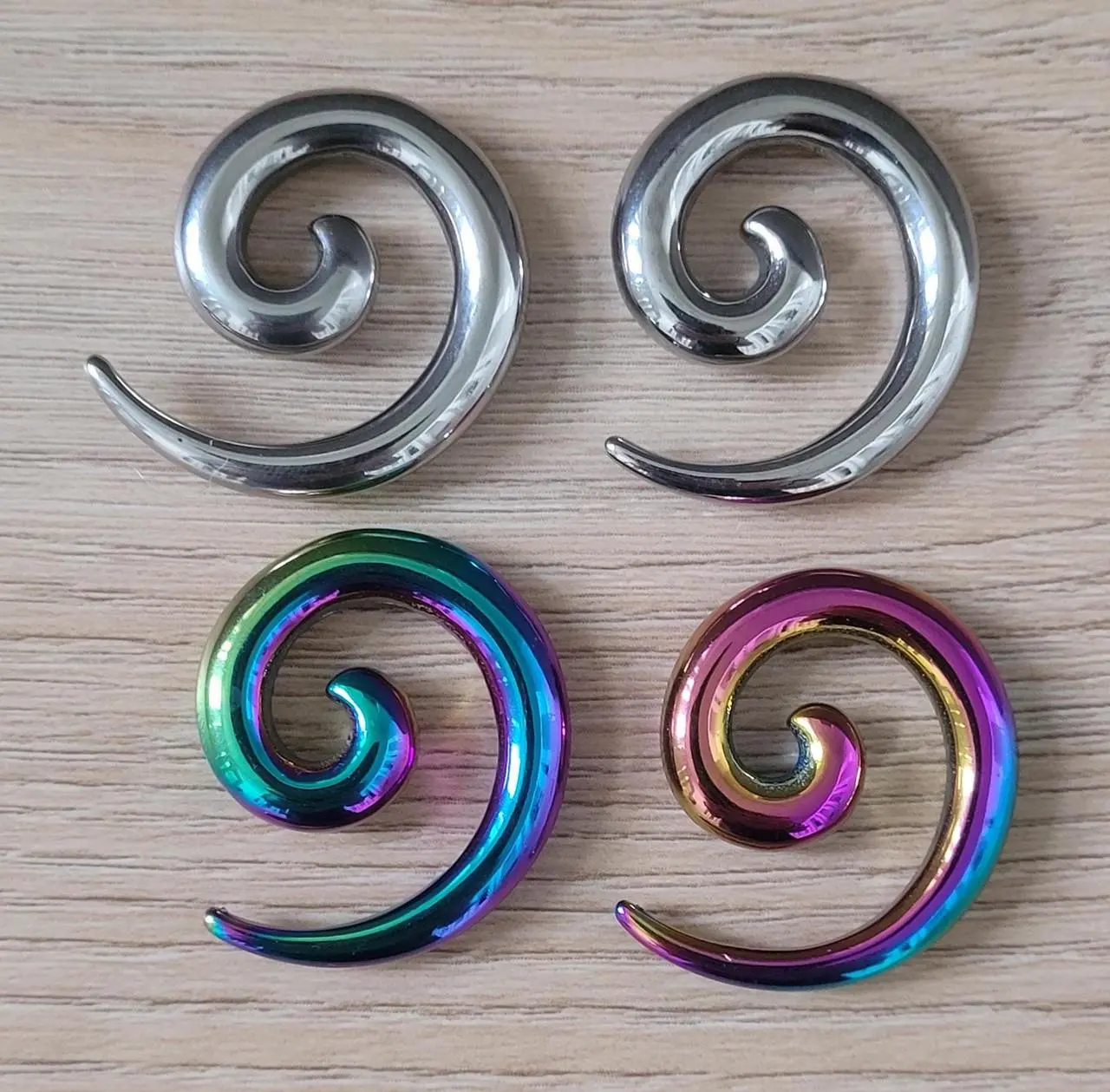 2 Pairs Stainless Steel Rainbow Ear Spirals Tapers Gauges Hangers 0g 2g 4g 6g 8g 10g 12g earrings 0 2 4 6 8 10 12 gauge silver plugs men big