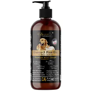 Deluxe Naturals Omega-3 Fish Oil for Dogs and Cats – 16 fl oz Wild-Caught Fish Oil with 800 mg EPA + 525 mg DHA per Teaspoon, Supports Skin & Coat Health, Joint Comfort & Shedding Care, Pet Supplement
