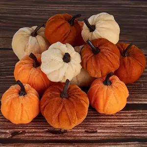12pcs Autumn Harvest Pumpkins Decor, Colorful Felt Pumpkins with Foam Centers, Indoor Halloween and Thanksgiving Crafts, No Electricity Required, Halloween Decorations, Gourds And Pumpkins, Decorative Pumpkin, Pumpkin Decorations, Pumpkins