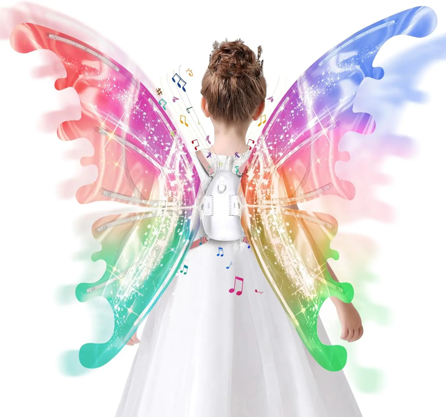 LED Lights Electric Multicolor Fairy Luminous Butterfly Wings - Indoor/Outdoor, Auto Light & Music, Moving Effects, Interactive Play Girls' Halloween Party Cosplay Costume Accessory, Color Changing