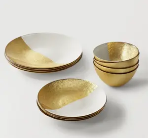 Z Gallerie Gemini Dinnerware Sets - White and Gold Tableware Kit Bowl  Glass