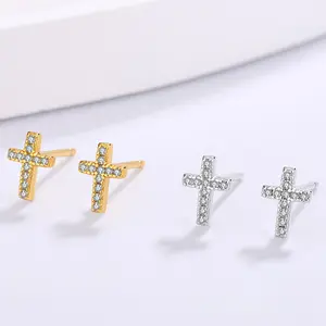 Fashion Religious Cross Stud Earrings, Mini Delicate Hypoallergenic Stud Earrings for Women and Girls Gift Stud Earrings