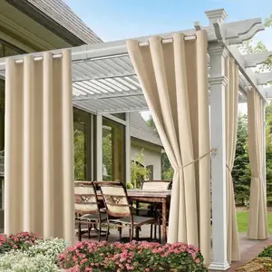 Waterproof Outdoor Blackout Curtains 2 Panels W52 x L84 Beige - Grommet Top Sunlight Blocking Window Treatment Drapes for Home Bedroom Living Room Patio Porch Pergola Cabana Gazebo