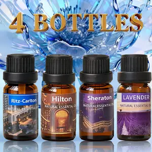 4pcs (Ritz Carlton+Hilton+Sheraton+Lavender) Essential Oils Set, 10ML Liquid Aromatherapy Oil Blend, Home Fragrance Oil, Ideal for Diffusers & Humidifiers, Relaxing Scented Fragrance