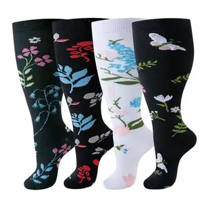 4 Pack Plus Size Over-the-Knee Knee-High Socks for Women | Wide Calf Friendly, Soft & Stretchy | Moisture Wicking Breathable Socks for Daywear, Events & Parties Fit Floral