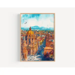 Dopamine Decor-Mexico City Watercolor Painting - Wall Art Print, Mexico Poster Canvas Poster Photo Room Decoration Colorful Ornaments Artistic