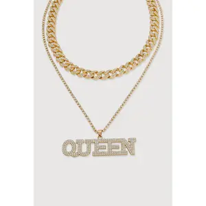 Queen Cubic Zirconia Curb Chain Layered Necklace