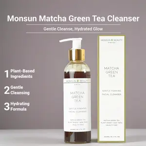 Monsun Beauty Matcha Green Tea Gel Facial Cleanser - 6.7 fl oz Hydrating Formula with Arbutin, Glycerin, Aloe, Salicylic Acid, Pomegranate - Sensitive Skin Gentle Facial Cleansing, Smooth Plant-Based Non-Toxic Skincare, Daily, Nourishing