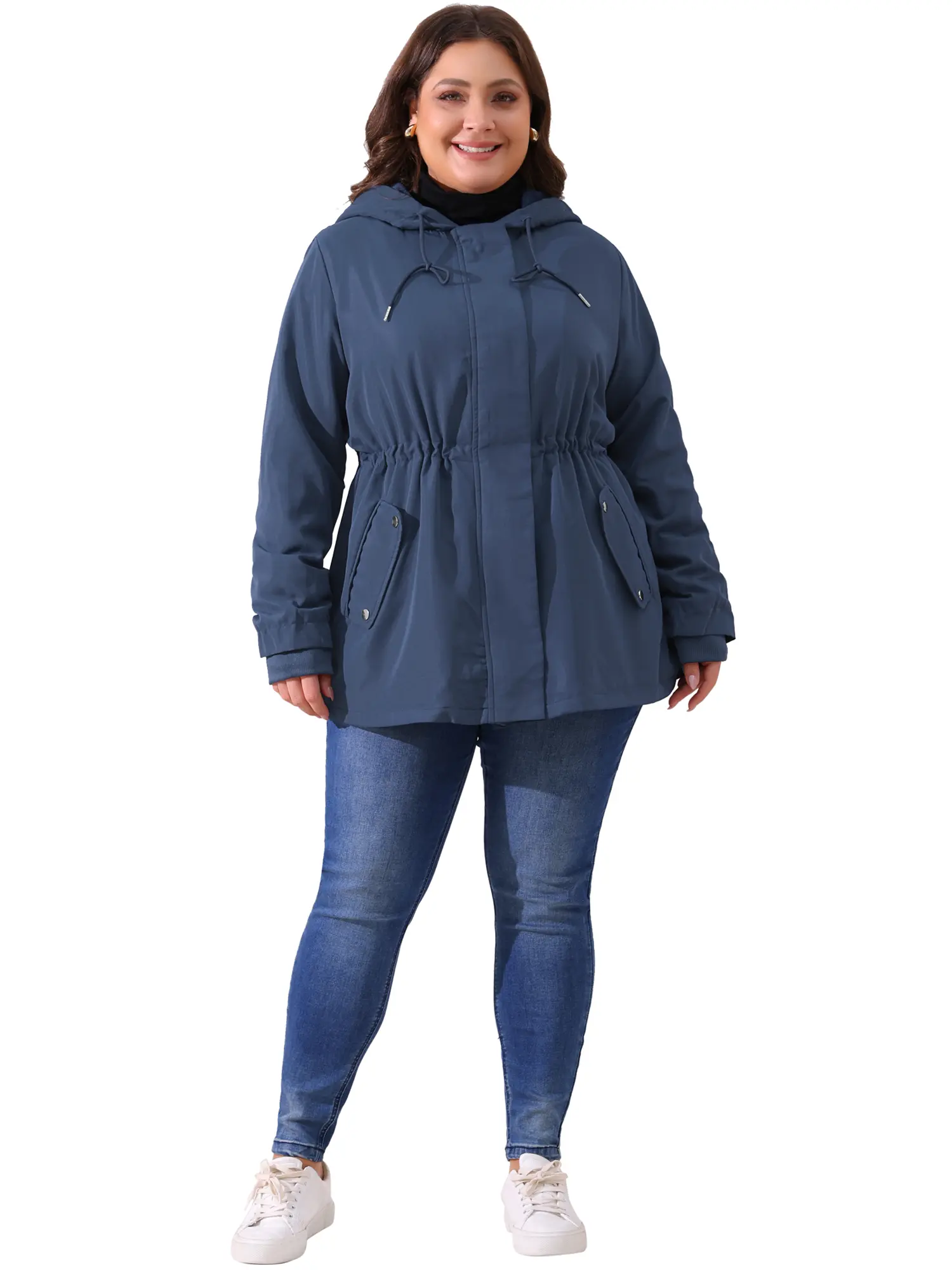 Agnes Orinda Women's Plus Size Rain Jacket Lightweight Waterproof Fleece Lined Jacket Hooded Windbreaker Coat