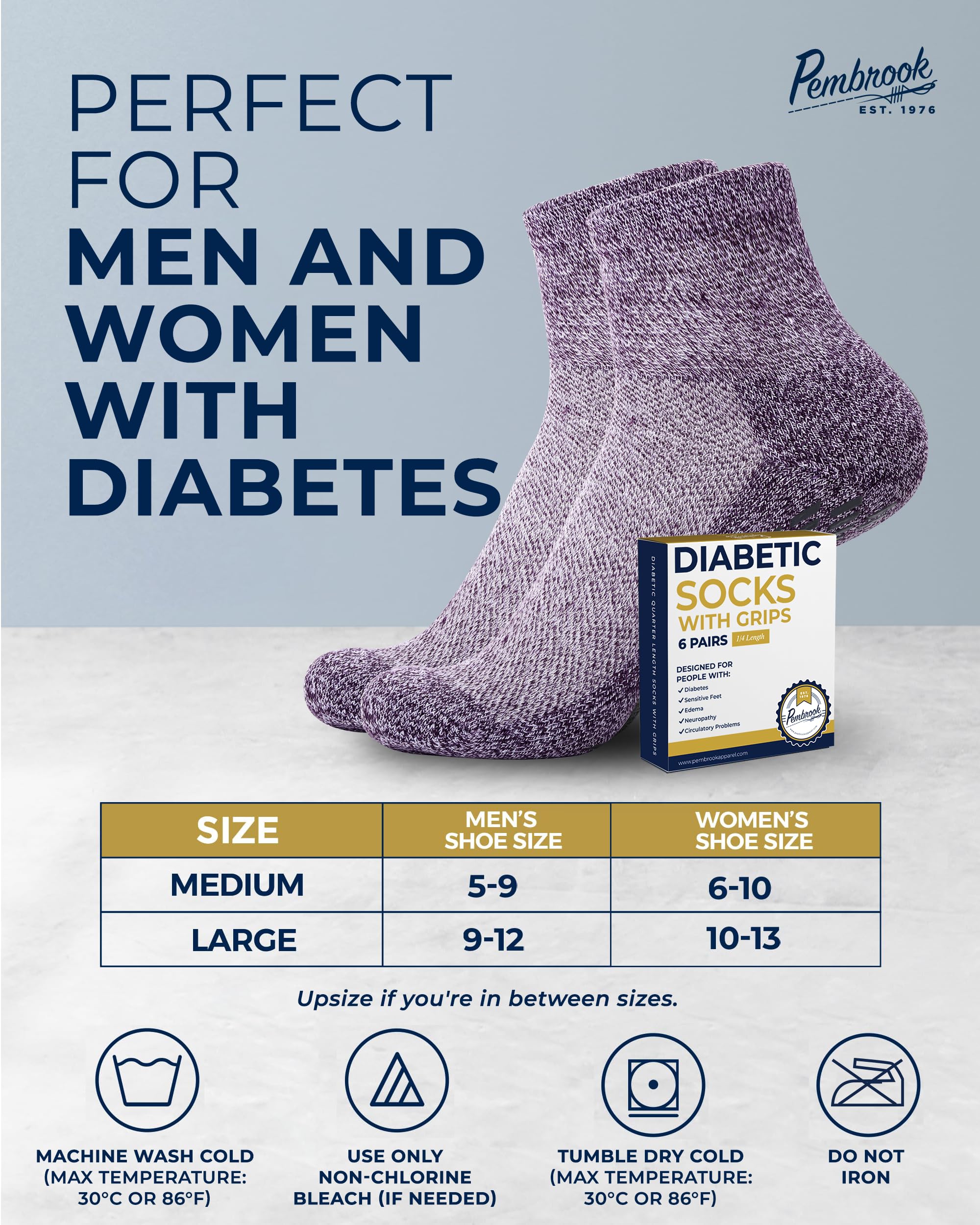 Pembrook Non Slip Diabetic Ankle Socks for Edema & Neuropathy | 6 Pairs Wide Fit for Men & Women Pembrook Non Slip Diabetic Ankle Socks for Edema & Neuropathy | 6 Pairs Wide Fit for Men & Women