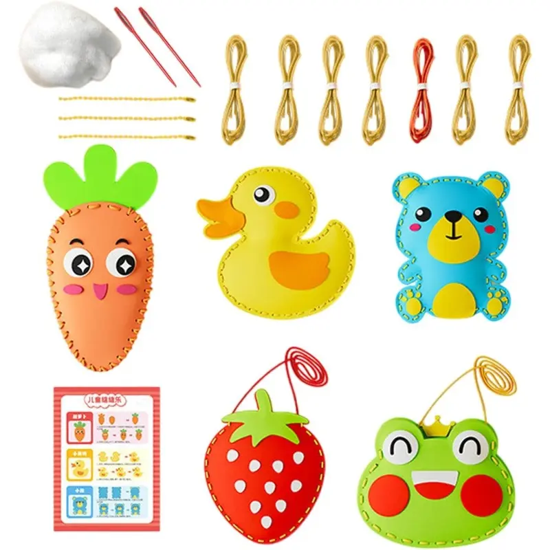 Kids Felt Animal Beginner DIY Sewing Kit - Safety-Designed for Little Hands, with Fashion Twiggle Patterns, DIY Material, Occupational Therapy & Birthday Party Use, 5 Animal Designs
