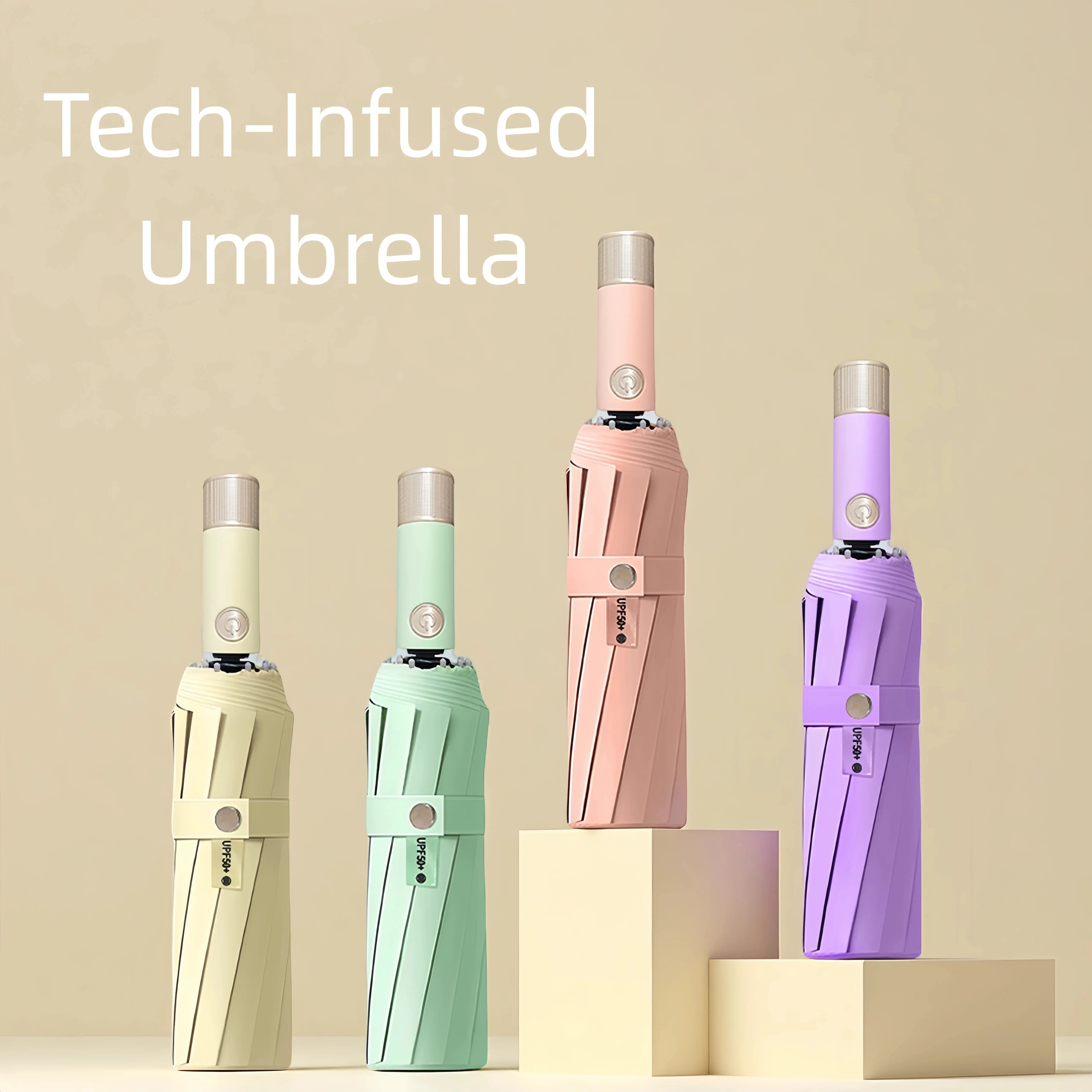 Automatic Retractable Folding Umbrella for Men, Lightweight Waterproof Windproof Umbrella with 12-Rib Fiberglass-Steel Frame, Reinforced Double Spandex, Padded Interior, 106cm Compact Dome for Rain and Sun, Lightweight Waterproof Umbrella