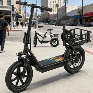 Electric Scooter for Adults with Seat,48V 10.4Ah Battery, Top Speed 22 mph, Driving Range 21-27 Miles, Pet-Friendly Design with Rear Basket Adjustable Handlebars Adjustable Handlebar Height