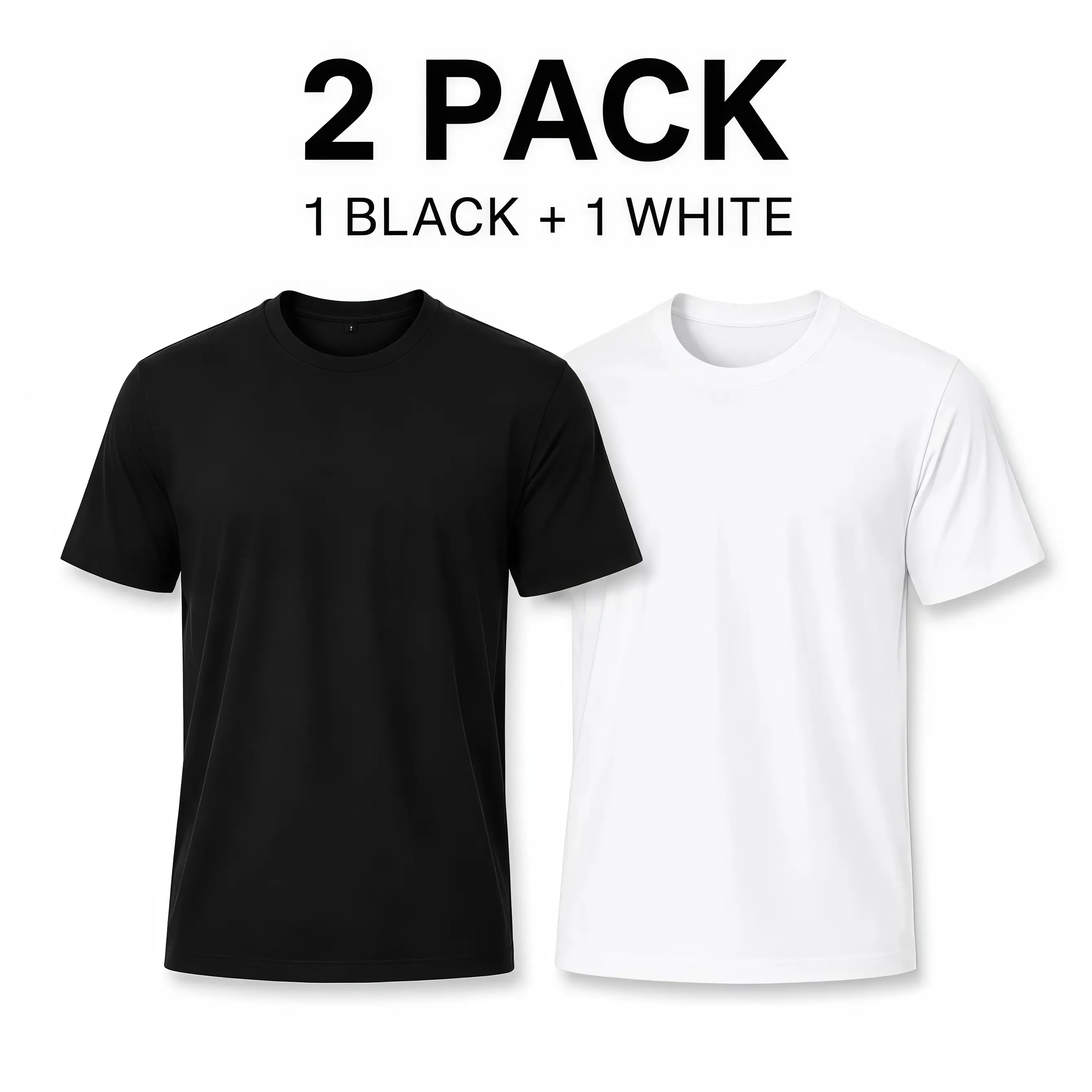 Essential 2-Pack $9.99 Men's T-Shirts, Cotton Blend Crew Neck Tees in 1 Black & 1 White, Plain Short Sleeve Comfy Athletic Undershirts for Casual Wear,oversize tee, Unisex Menswear Top Womenswear Streetwear Tshirt,back to school,back to school shopping