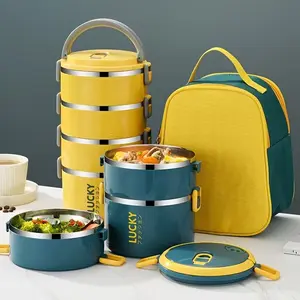 Stainless Steel Reusable Lunch Box Set with Bag & Utensils, Large Capacity Portable Thermos Container for School Picnic Camping