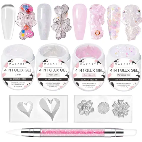 Makartt Valentine's Day Solid Builder Gel Trial Kit - Nail Extension, UV Glue, Rhinestone Gel, 3D Sculpture, with Silicone Molds and Sculpting Brush Nail Art Nail Care