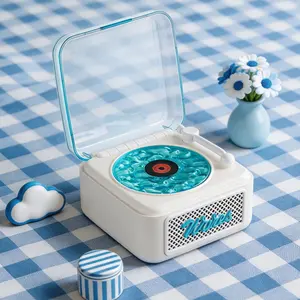 Retro Vinyl Record Bluetooth Speaker with Ocean Sound Therapy & Mood Lamp – Mini Portable Sleep Companion