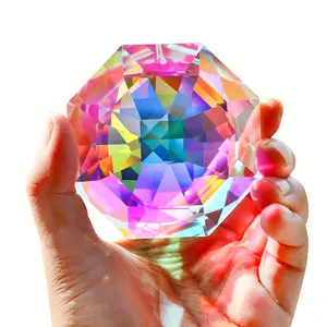 Rainbow Sun Catcher Crystal Pendant, 7.6cm Ab Color Prism Bead, Indoor Outdoor Home Garden Decor, Octagonal Hanging Ornament