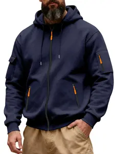Men's Winter Heavyweight Fleece Hoodie Jacket, Zipper Pocket Design, Casual Long Sleeve Fitted Warm Coat for Cold Weather