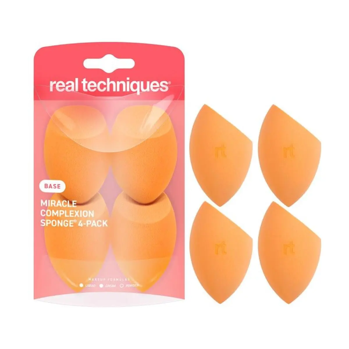 Real Techniques Miracle Complexion Sponge, 4 Pack, For Applying Liquid & Cream Foundation, Skin Tint & Concealer, Makeup Blending Sponge, Natural Finish, Latex-Free & Cruelty-Free