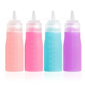 Mrsdry Condiment Squeeze Bottles, 16 oz Silicone Squeeze Bottles For Sauces, Leak Proof Condiment Containers with Extra Interchangeable lid, Easy Squeeze for Oil, Honey & Dressings, BPA FREE (4 Pack)