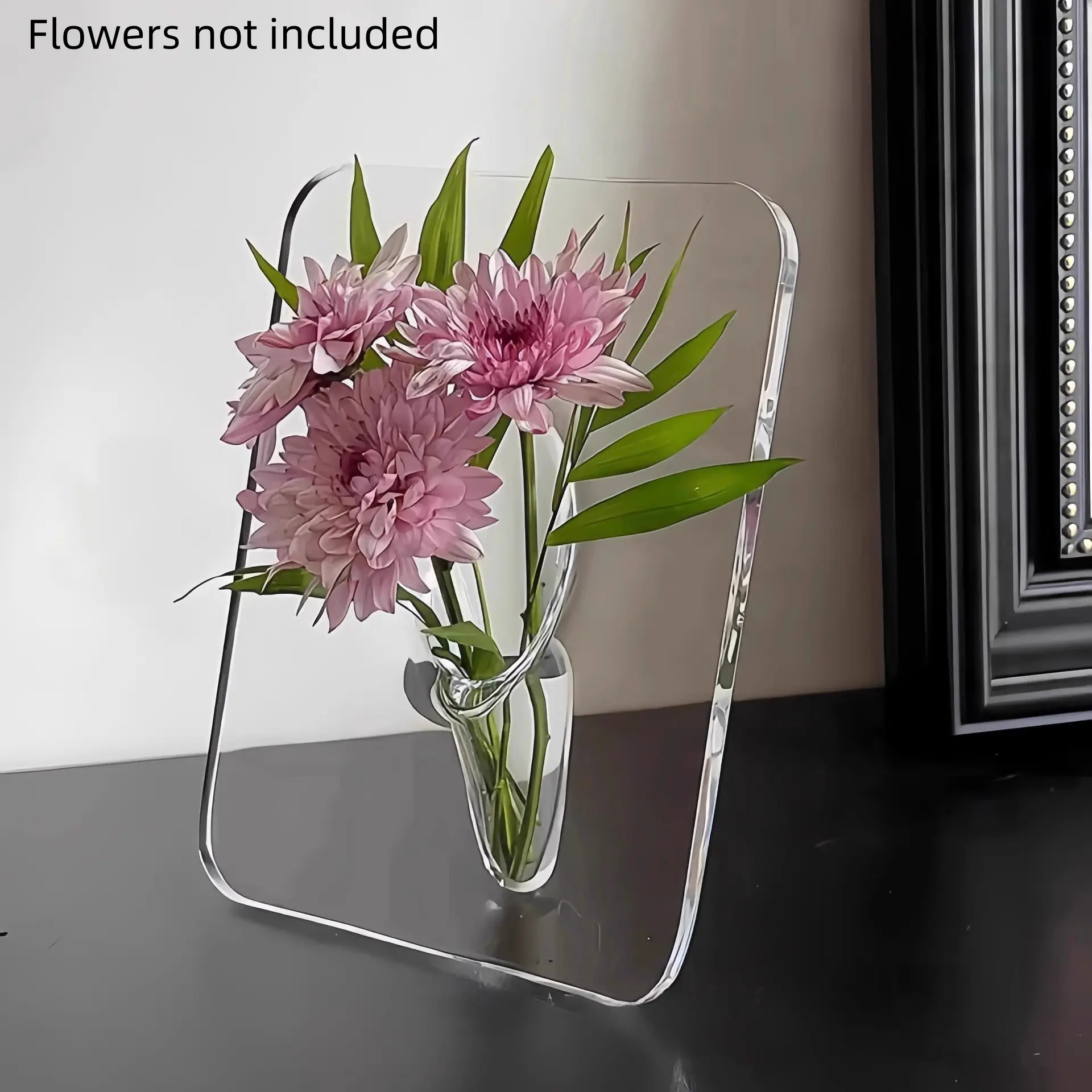 1Pc Transparent Acrylic Square Vase, Minimalist Home Floral Decor, Decorative Vase, Leak-proof Desktop Flower Holder for Single Stems & Bouquets. Modern hydroponic vase ideal for desk, office, room decor, wedding table centerpiece