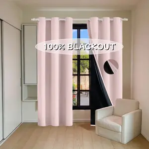 2 Piece Bedroom Full Blackout Curtains, Boy Girl Room Decor, Living Room Drapes, Easy Install with Hole Eyes, Washable, Privacy Grommet Curtains