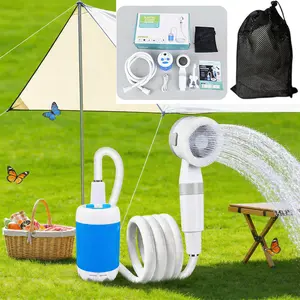 Portable Camping Shower, USB-C Rechargeable Battery Operated Shower Pump (4000mAh), Dual Flow Adjustable Spray (3L/5L per min), Submersible Water Pump with Suction Cup & Hook, 6.5ft Hose – For Camping, Beach, RV, Pet Cleaning, Outdoor Shower