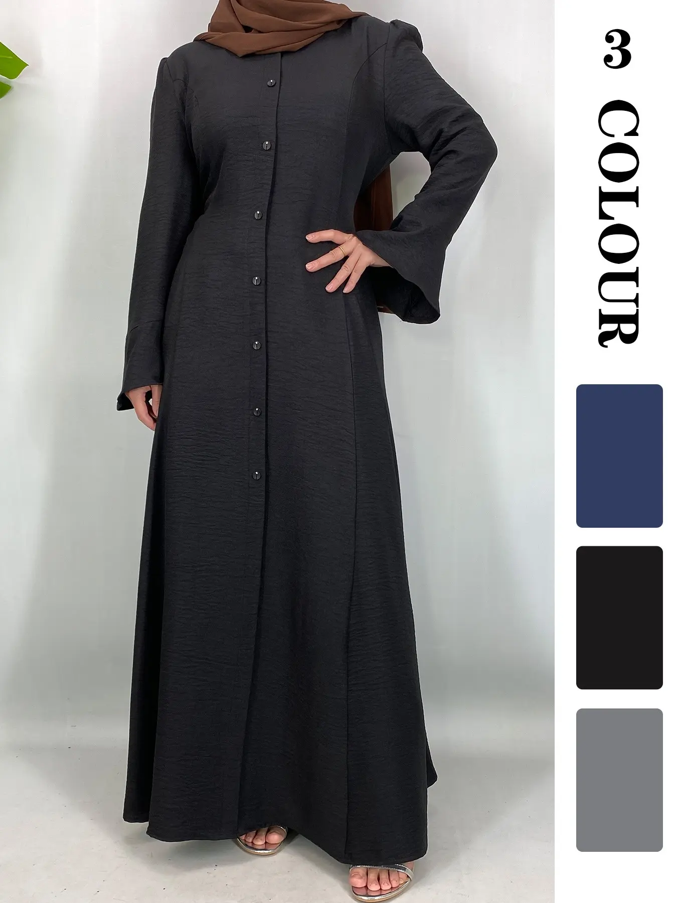 Muslim Ramadan Dress 🌙✨Must-Have Muslim Sister, Islamic Muslim Clothing, Modest Muslim Clothing, Textured Button Robe, 3 Colors, 5 Sizes, Nida Fabric, Comfortable for Daily Wear, Muslim Kaftan Dress