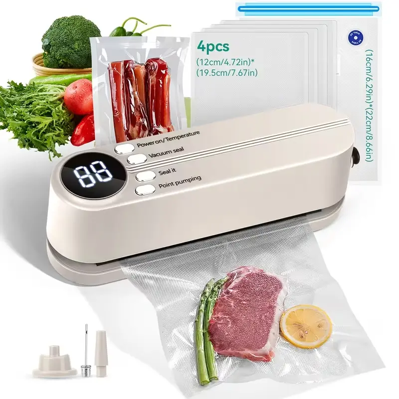 Rechargeable USB Vacuum Sealer Machine, 1pc 1200mAh Portable Multi-Function Automatic Device with Snack Sealing System, External Suction & Inflation for Kitchen, Outdoor Picnics