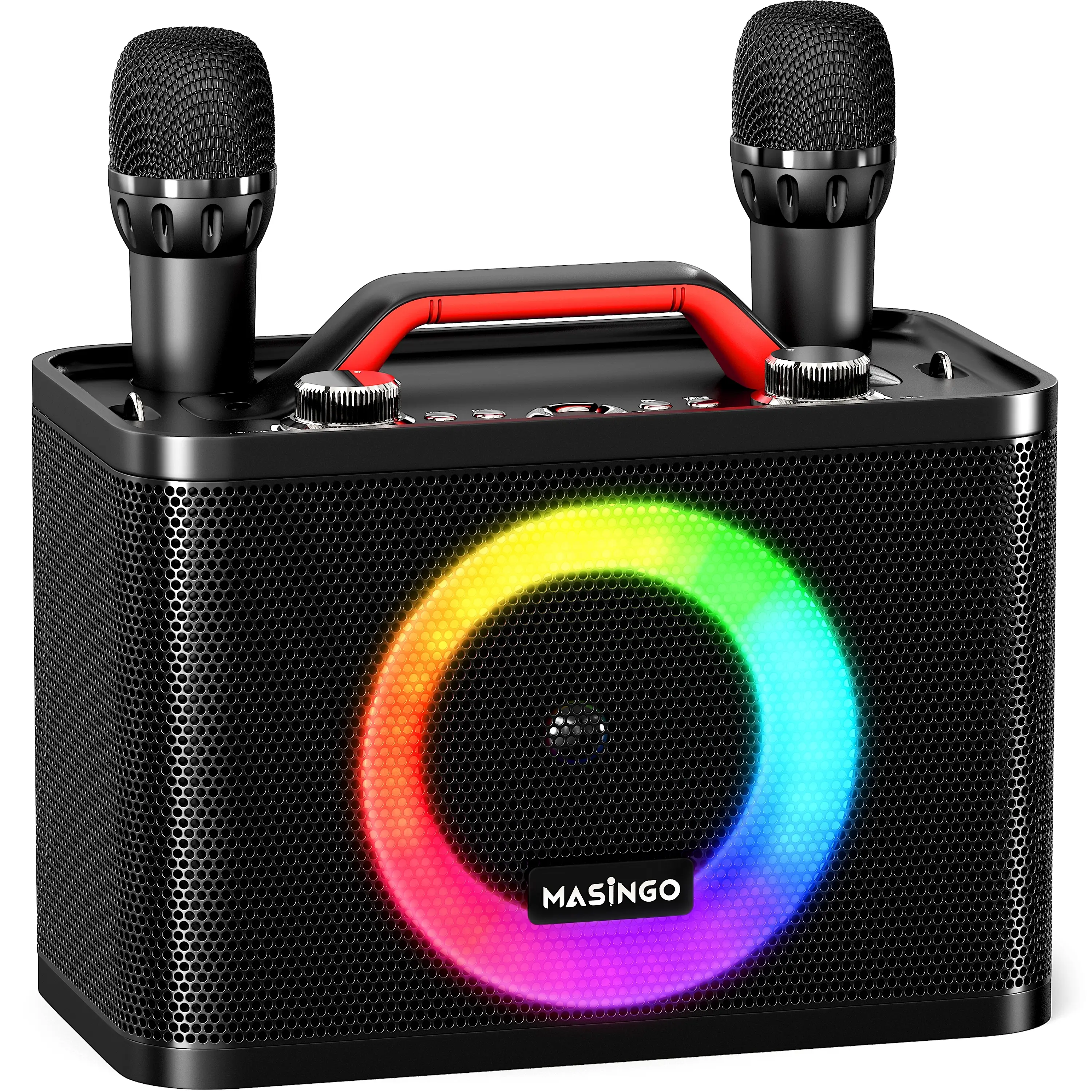 MASINGO New Karaoke Machine for Adults and Kids with 2 Wireless Microphones, Portable Bluetooth Singing Speaker, Colorful LED Lights, PA System, and TV Cable. Durable Speaker with USB Connection, High Watts, and Smartphone Compatibility - Sonoro G5