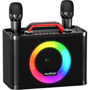 MASINGO New Karaoke Machine for Adults and Kids with 2 Wireless Microphones, Portable Bluetooth Singing Speaker, Colorful LED Lights, PA System, and TV Cable. Durable Speaker with USB Connection, High Watts, and Smartphone Compatibility - Sonoro G5