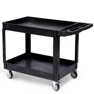 【GARVEE】Utility Service Cart - Heavy Duty Plastic Tool Cart with Swivel Wheels and Brakes, 550LBS Capacity, Large Shelf, Ergonomic Storage Handle for Warehouse, Garage, and Cleaning, 45.7x25.6x33.5 Inch