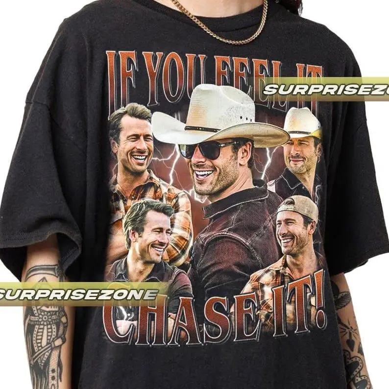 If You Feel It, Chase It , Twisters  Glen Powell as Tyler Owens Unisex Softstyle Vintage Shirt, Gift For Woman and Man Unisex T-Shirt