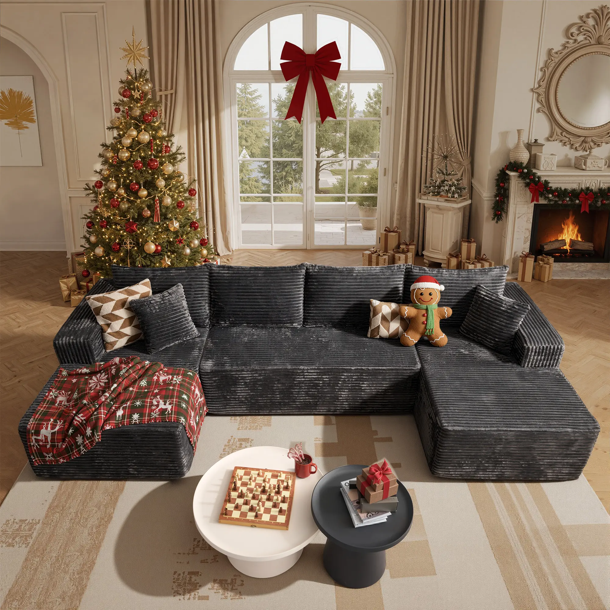 XIZZI 135" Oversized Modular Cloud Sectional Sofa with Chaise, L/U Shaped Boneless Couch with Ottoman, High-Density Foam, Upholstered Soft Couch, Plush Corduroy Deep Seat Sofa Bed for Living Room - No Assembly Required
