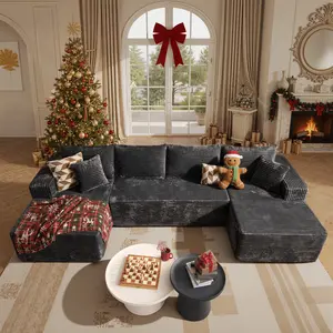 XIZZI 135" Oversized Modular Cloud Sectional Sofa with Chaise, L/U Shaped Boneless Couch with Ottoman, High-Density Foam, Upholstered Soft Couch, Plush Corduroy Deep Seat Sofa Bed for Living Room - No Assembly Required