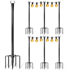 6-Pack 10Ft Steel Outdoor String Light Poles, Metal Construction Sturdy Fence Supports with Installation Accessories, Labor-Saving Post Light & Decoration Brackets, Strong Grip