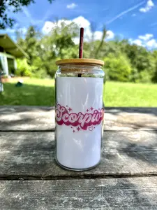 Zodiac Sign Glass Cup, Pink Scorpio 16oz Glass Cup