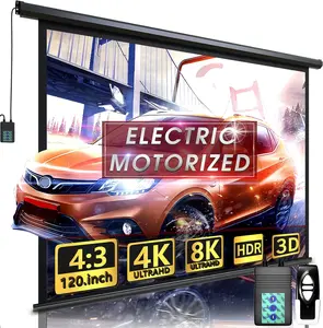 120" Motorized Projector Screen - Indoor and Outdoor Movies Screen 120 inch Electric 4:3 Projector Screen W/Remote Control