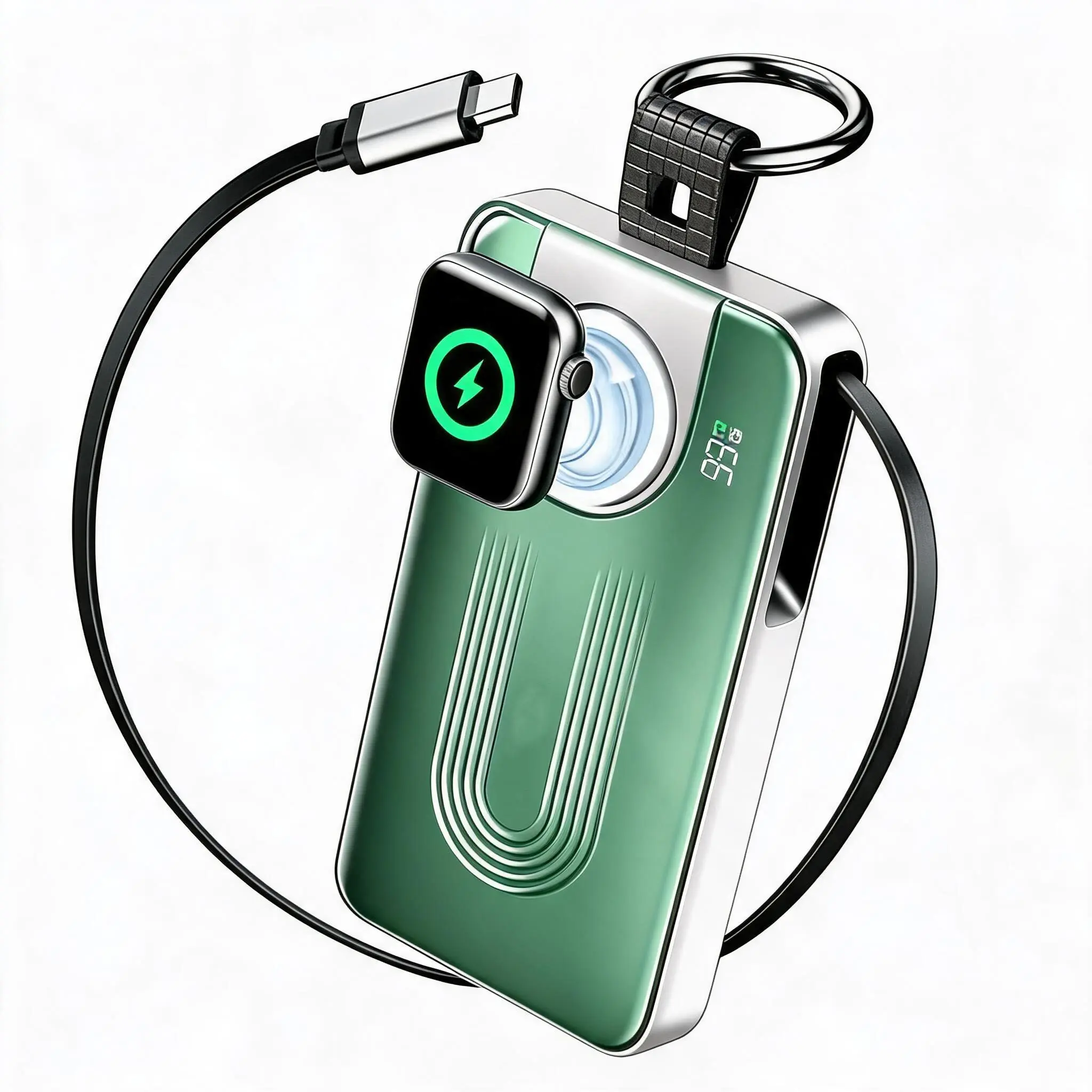 10000mAh Compact Magnetic Portable Charger, Mobile Accessories with Retractable Adjustable Magnetic Data Cable - Wireless Charging for Smartphones, iWatch & iOS Devices