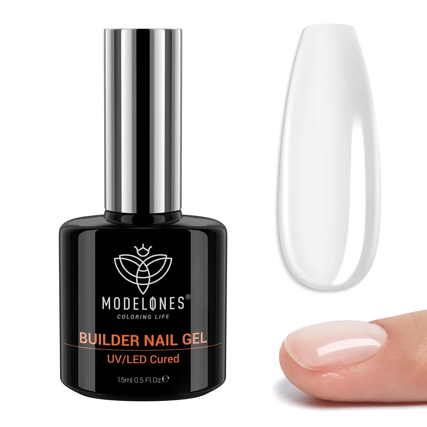 modelones Builder Nail Gel, 7-in-One Clear Builder for Nails, LED Cured | Color Rubber Base Gel Polish Coat Strengthener Thickening Extension Rhinestone Glue in a Bottle for DIY Home Salon