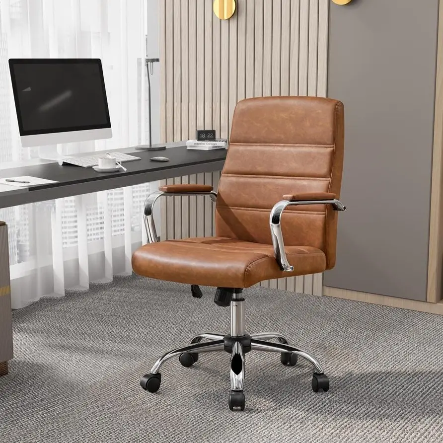 Yaheetech Office Chair Mid-Back Swivel Desk Chair with Arms PU Leather Height Adjustable Office Executive Chair
