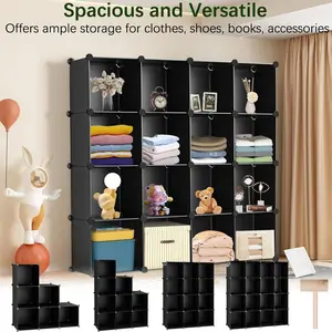 Multi-Functional Modular Storage Cabinet Organizer, 6/9/12/16 TierShelves, DIY Assembly, Expandable Space, Ideal for LivingRoom, Bedroom, Office